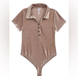 Good Luck Girl Kid’s Rib Velour Polo Bodysuit In Mauve NWOT Medium
